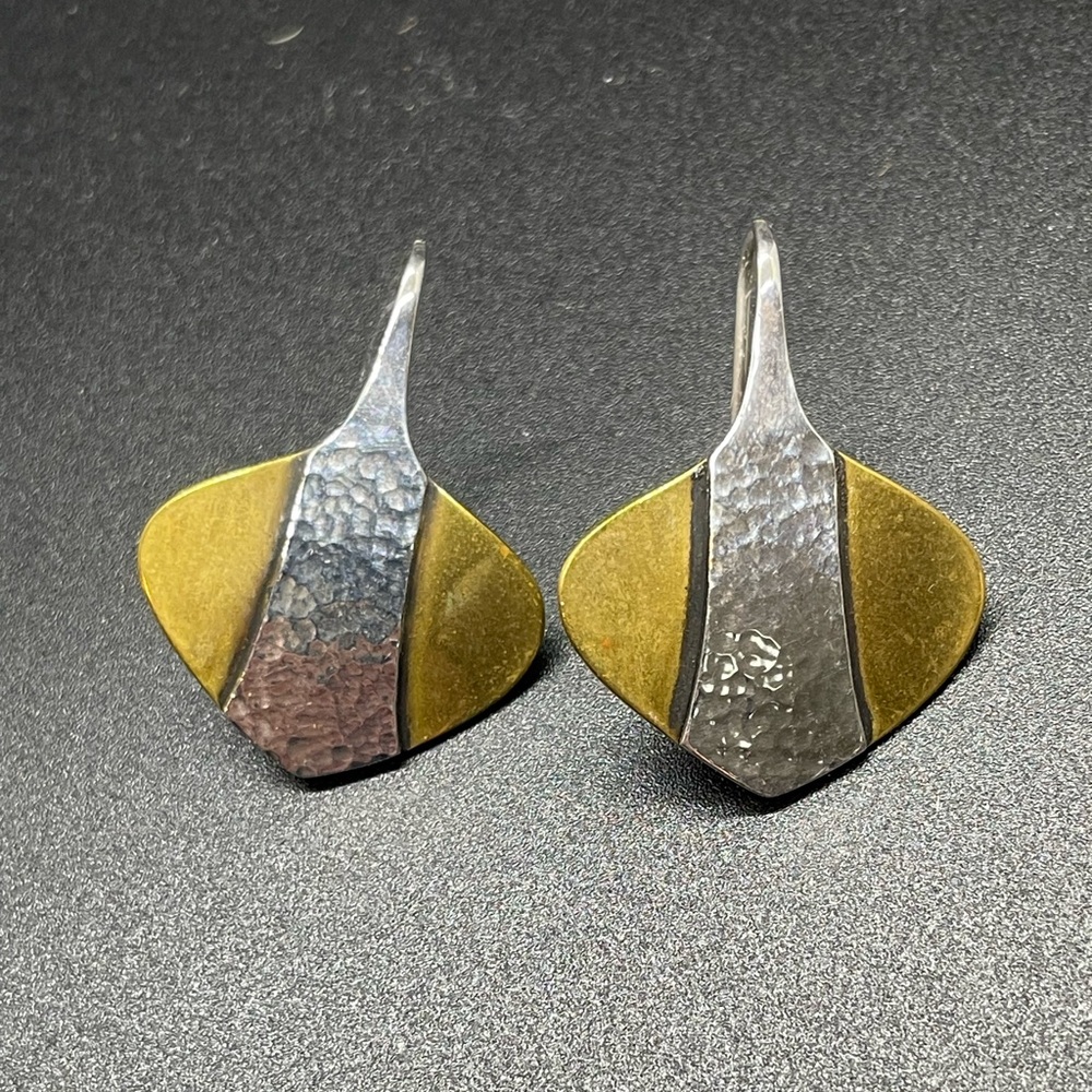 James Avery sterling silver and brass lobed ear hook earrings